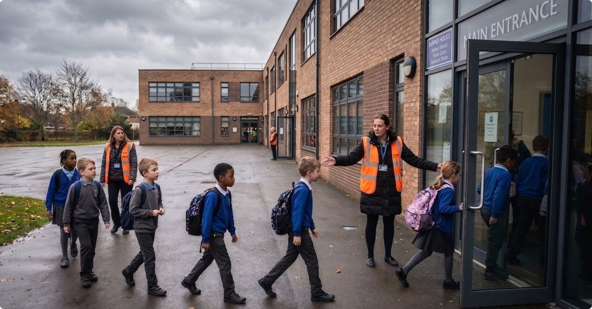 Kids entering a school