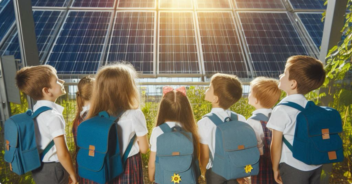 Children looking at a solar panel